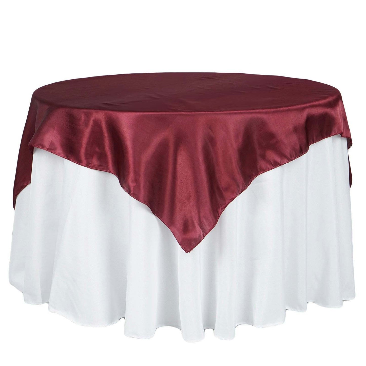 Satin 72"x72" Table Overlay Square Tablecloth Burgundy - Smooth Finish Table Cover - Linen Luxes