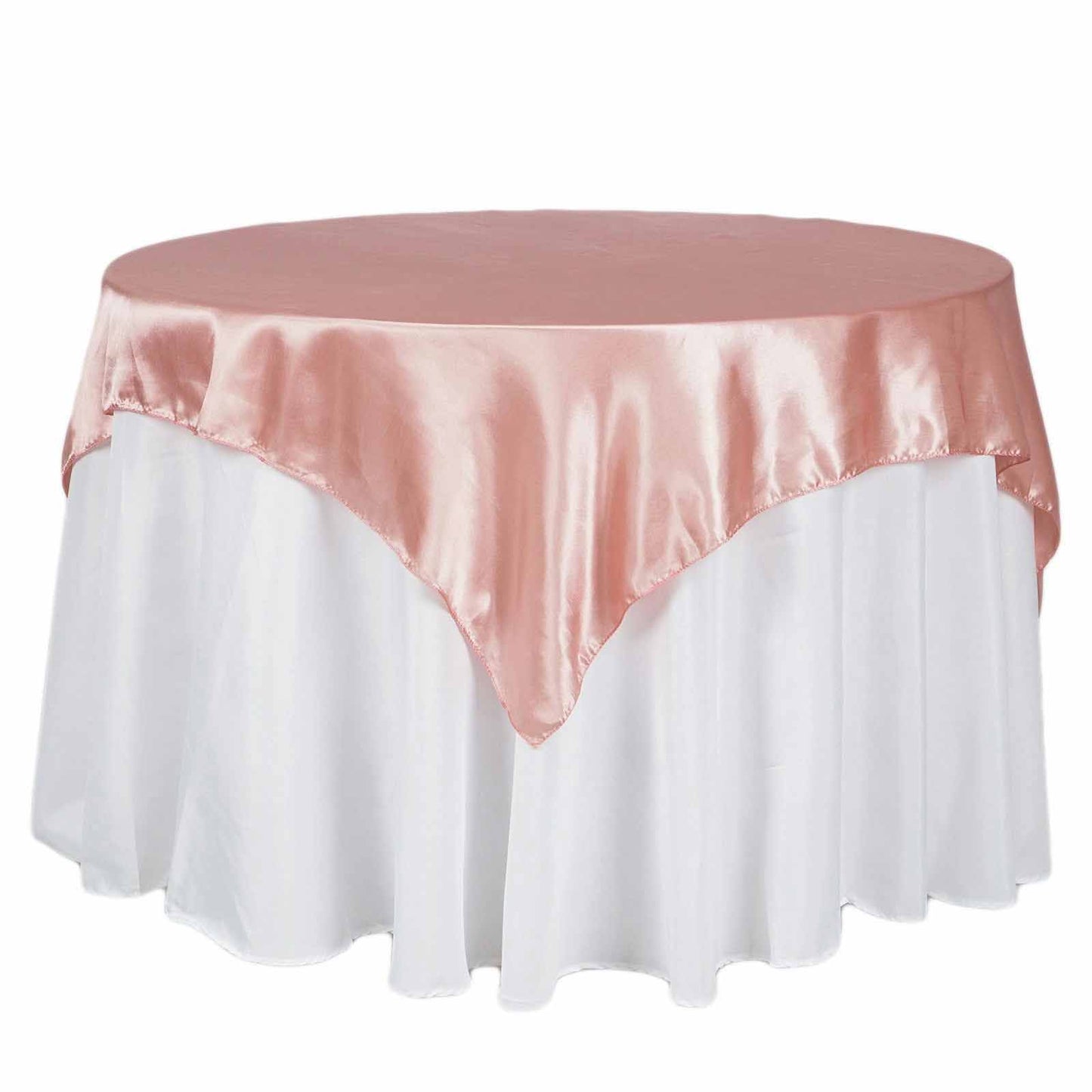 Satin 72"x72" Table Overlay Square Tablecloth Dusty Rose - Smooth Finish Table Cover - Linen Luxes