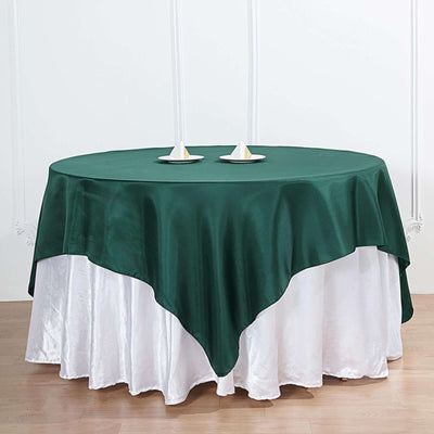 Satin 72"x72" Table Overlay Square Tablecloth Hunter Emerald Green - Smooth Finish Table Cover - Linen Luxes