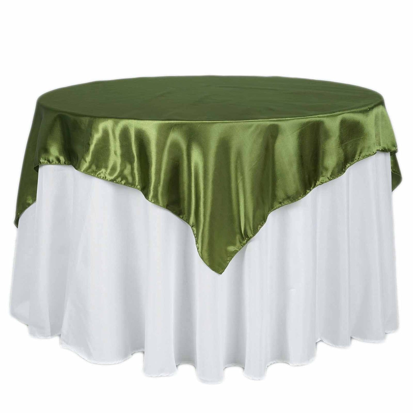 Satin 72"x72" Table Overlay Square Tablecloth Olive Green - Smooth Finish Table Cover - Linen Luxes