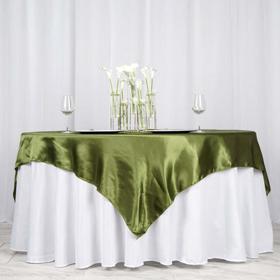 Satin 72"x72" Table Overlay Square Tablecloth Olive Green - Smooth Finish Table Cover - Linen Luxes