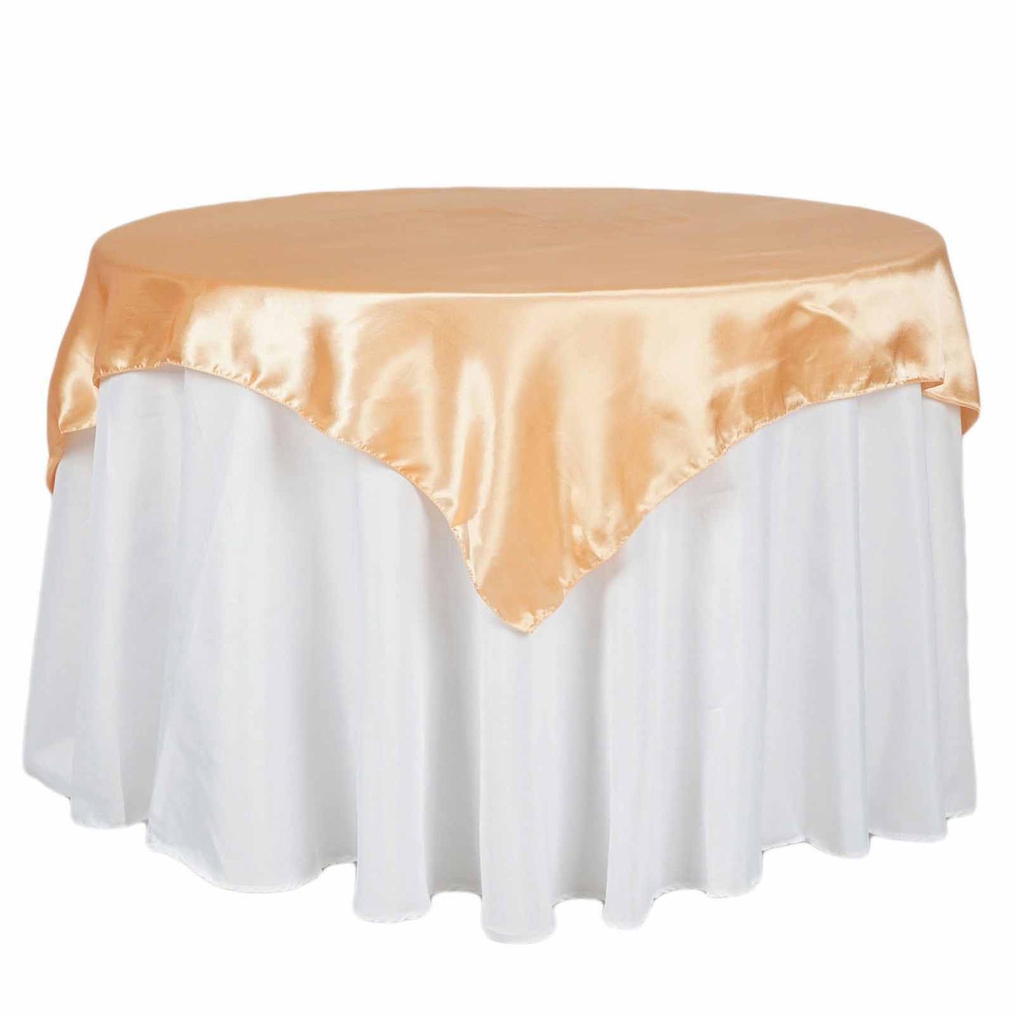 Satin 72"x72" Table Overlay Square Tablecloth Peach - Smooth Finish Table Cover - Linen Luxes
