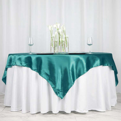 Satin 72"x72" Table Overlay Square Tablecloth Turquoise - Smooth Finish Table Cover - Linen Luxes