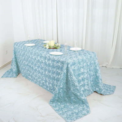 Satin 90"x132" Rectangle Tablecloth Light Blue - Grandiose 3D Rosette Seamless Table Cover - Linen Luxes