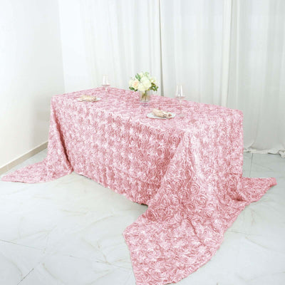 Satin 90"x156" Rectangle Tablecloth Blush - Grandiose 3D Rosette Table Cover with Seamless Finish - Linen Luxes