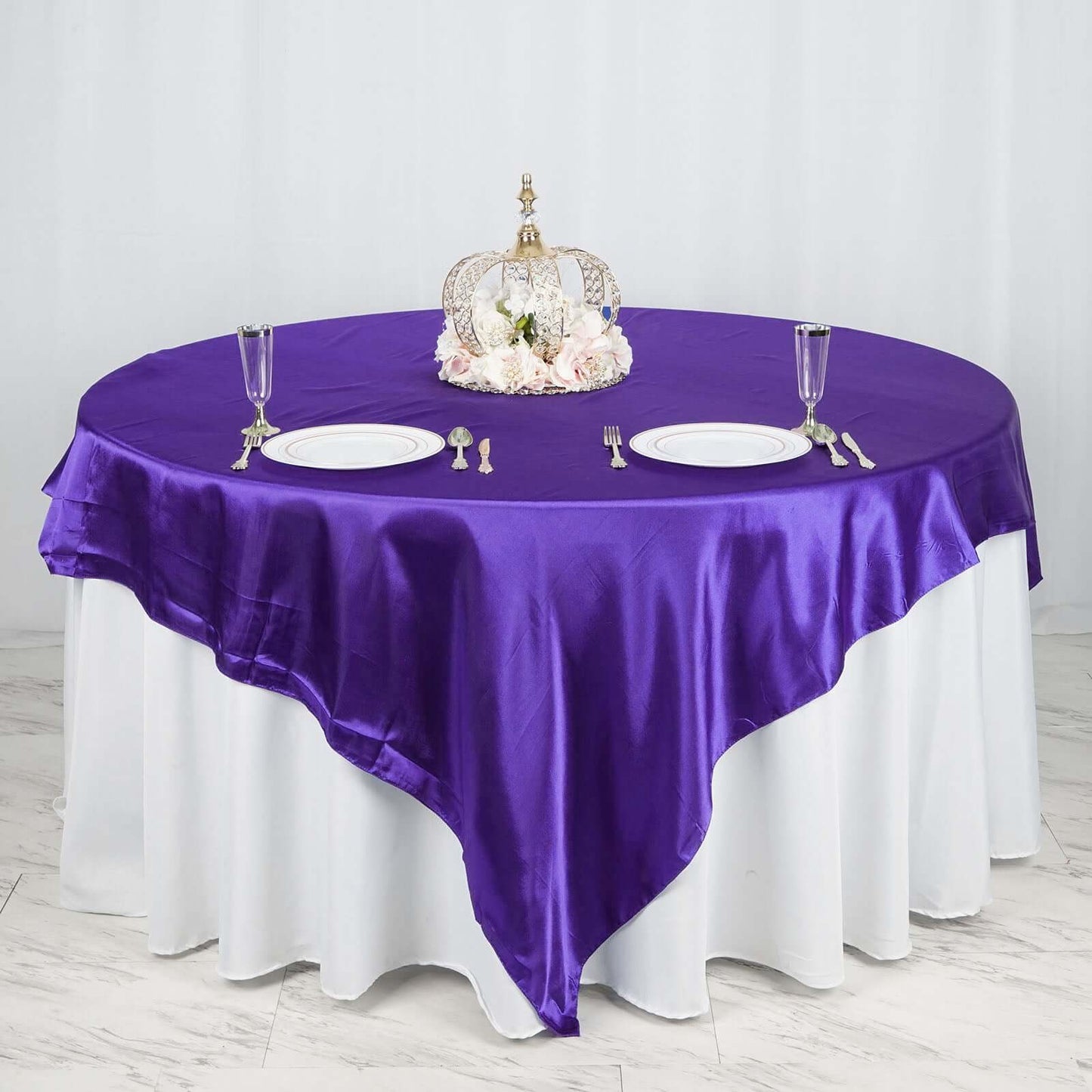 Satin 90"x90" Table Overlay Square Tablecloth Purple - Smooth Finish Table Topper - Linen Luxes
