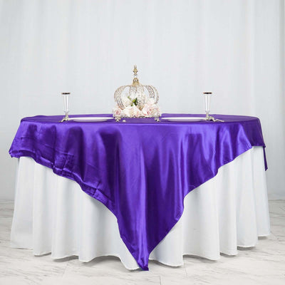 Satin 90"x90" Table Overlay Square Tablecloth Purple - Smooth Finish Table Topper - Linen Luxes