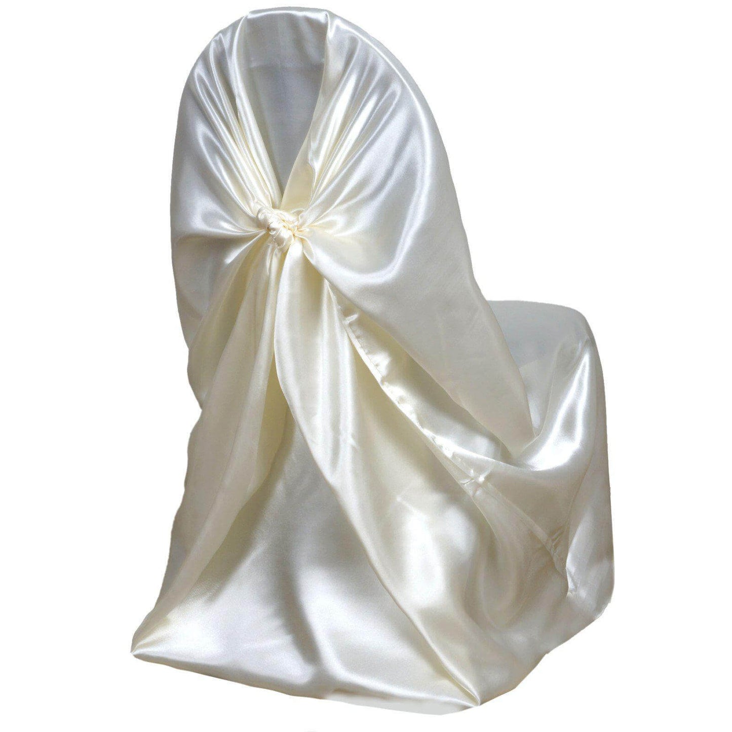 Satin Chair Cover Self - Tie Universal Design Ivory - Durable Slip - On Cover for Folding, Dining, Banquet & Standard Chairs - Linen Luxes