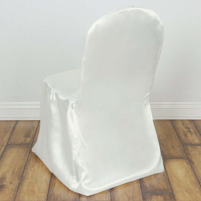 Satin Chair Covers for Banquet Chairs Ivory with Glossy Finish - Reusable Slipcovers - Linen Luxes