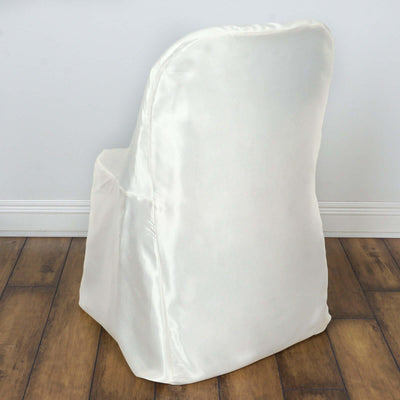 Satin Chair Covers for Folding Chairs Ivory with Glossy Sheen - Reusable Covers - Linen Luxes