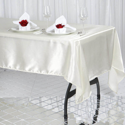 Satin Rectangular 60"x102" Tablecloth Ivory - Smooth and Lustrous Table Cover - Linen Luxes