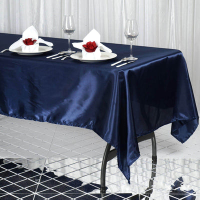 Satin Rectangular 60"x102" Tablecloth Navy Blue - Smooth and Lustrous Table Cover - Linen Luxes