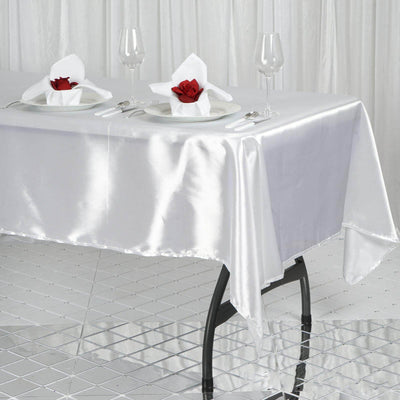 Satin Rectangular 60"x102" Tablecloth White - Smooth and Lustrous Finish for Weddings and Parties - Linen Luxes