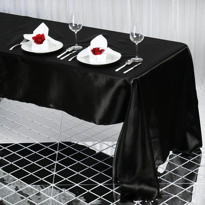 Satin Rectangular 60"x126" Tablecloth Black - Smooth and Lustrous Table Cover - Linen Luxes