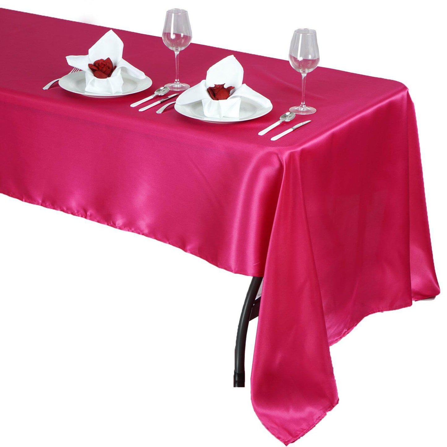 Satin Rectangular 60"x126" Tablecloth Fuchsia - Smooth and Lustrous Table Cover - Linen Luxes