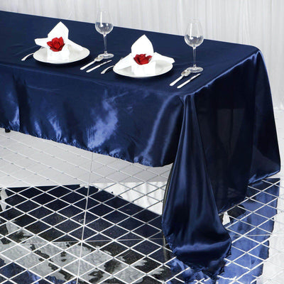 Satin Rectangular 60"x126" Tablecloth Navy Blue - Smooth and Lustrous Table Cover - Linen Luxes