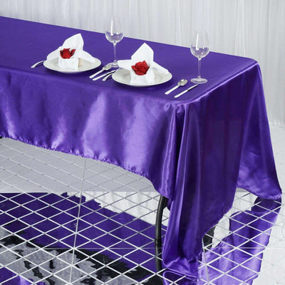 Satin Rectangular 60"x126" Tablecloth Purple - Smooth and Lustrous Table Cover - Linen Luxes