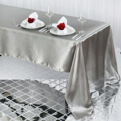 Satin Rectangular 60"x126" Tablecloth Silver - Smooth and Lustrous Table Cover - Linen Luxes