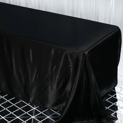 Satin Rectangular 90"x132" Tablecloth Black - Seamless Stylish Table Cover for Weddings and Parties - Linen Luxes
