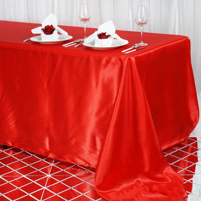 Satin Rectangular 90"x156" Tablecloth Red - Seamless Table Cover - Linen Luxes
