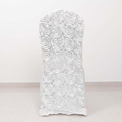 Satin Rosette Chair Cover for Banquet Chairs White - Stylish Stretch Fitted Slip - On Design for Sophisticated Gatherings - Linen Luxes