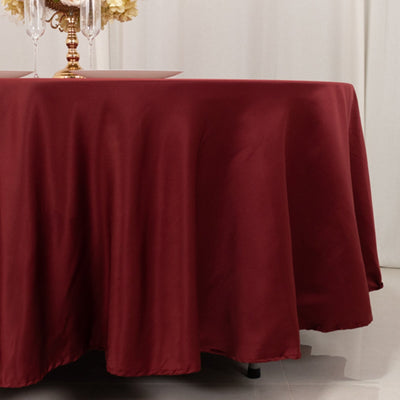 Lamour Satin 108" Round Tablecloth Burgundy - Durable & Silk-Like Table Cover