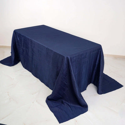 Taffeta 90"x132" Rectangle Tablecloth Navy Blue - Seamless Accordion Crinkle Table Cover