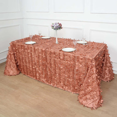Taffeta 90"x156" Rectangle Tablecloth Terracotta (Rust) | 3D Leaf Petal Design Seamless Table Cover
