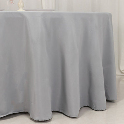 Premium Polyester 120" Round Tablecloth Silver - Seamless 220GSM Wrinkle-Resistant Table Cover