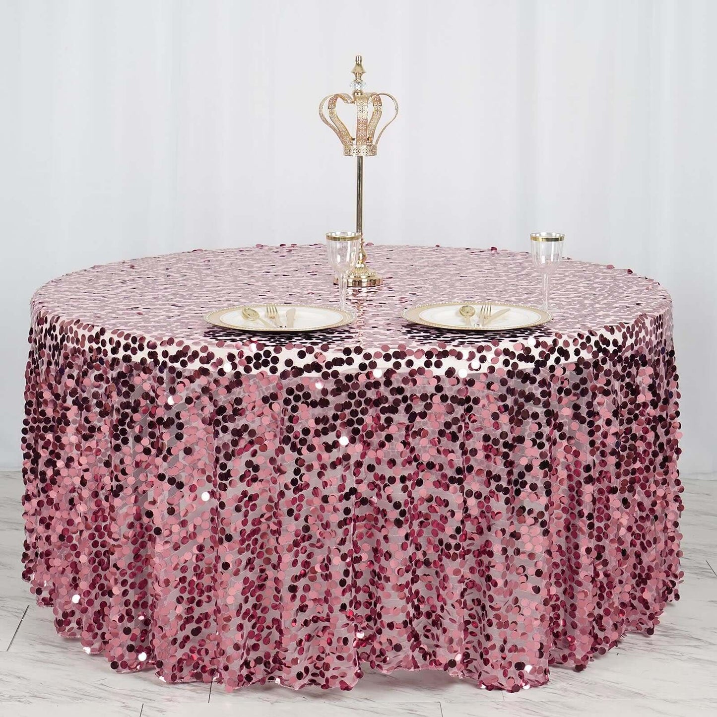 Sequin 120" Round Tablecloth Pink - Seamless Big Payette Table Cover - Linen Luxes