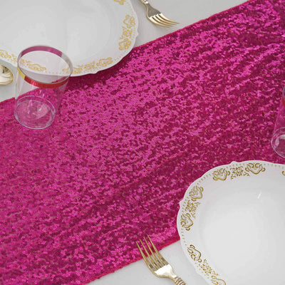 Sequin 12"x108" Table Runner Fuchsia - Glittering Design - Linen Luxes