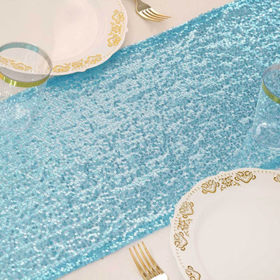 Sequin 12"x108" Table Runner Light Blue - Glittering Design - Linen Luxes