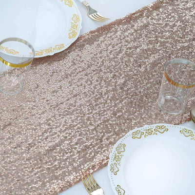Sequin 12"x108" Table Runner Rose Gold - Glittering Design - Linen Luxes