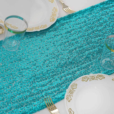 Sequin 12"x108" Table Runner Turquoise - Glittering Design - Linen Luxes