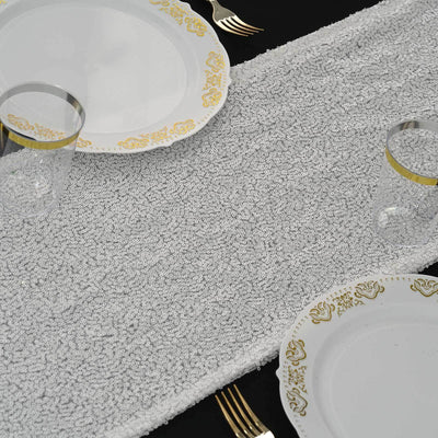 Sequin 12"x108" Table Runner White - Glittering Design for Stylish Celebrations - Linen Luxes