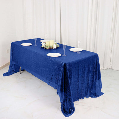 Sequin 60"x126" Rectangle Tablecloth Royal Blue - Glittering Finish Table Cover - Linen Luxes