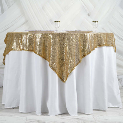 Sequin 60"x60" Table Overlay Square Tablecloth Gold - Luxe Wedding Table Topper - Linen Luxes