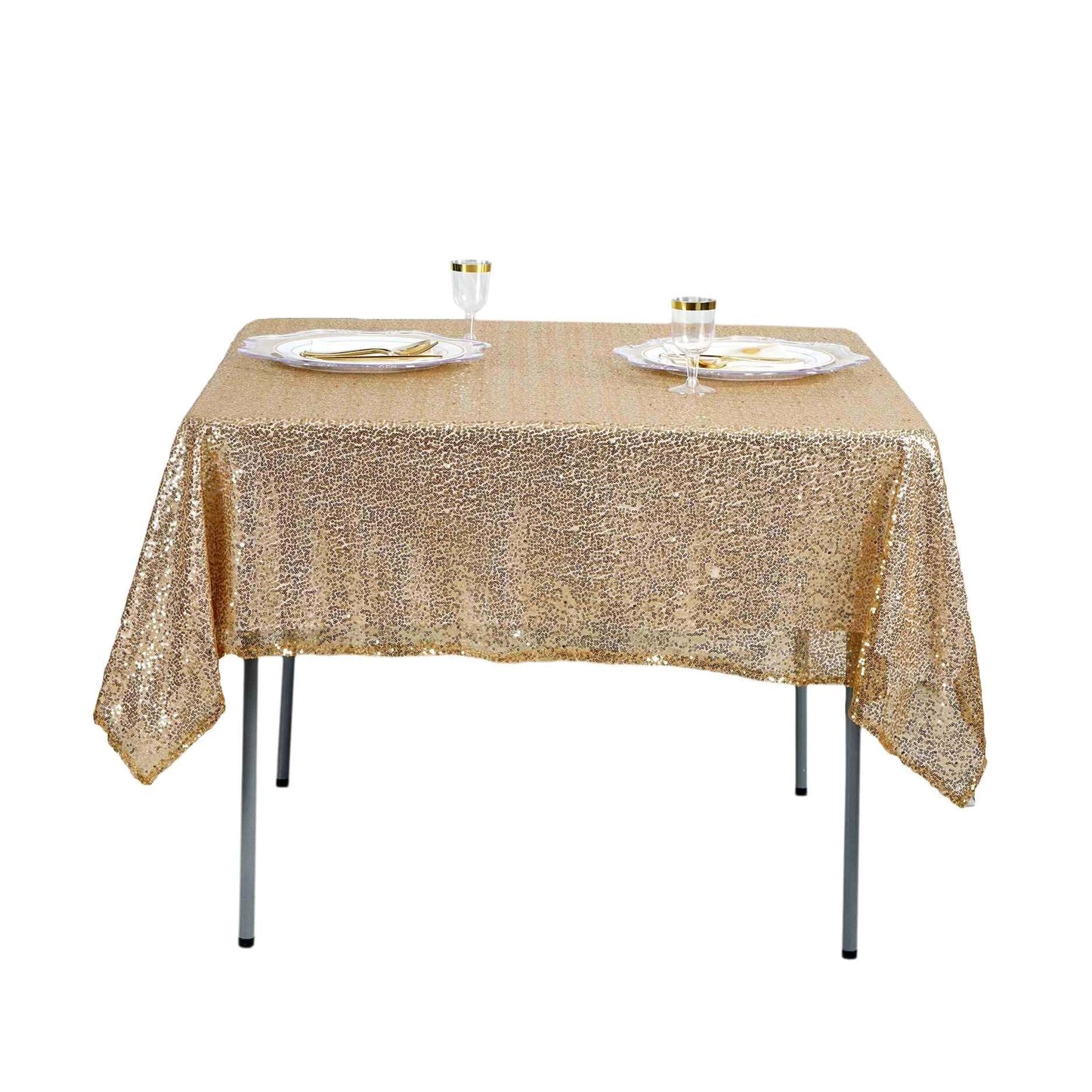 Sequin 60"x60" Table Overlay Square Tablecloth Gold - Luxe Wedding Table Topper - Linen Luxes