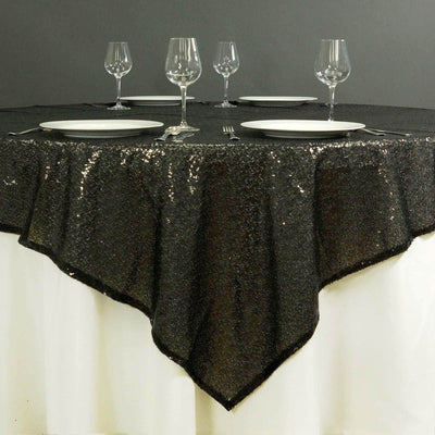 Sequin 72"x72" Table Overlay Square Tablecloth Black - Sparkly Design for Stunning Events - Linen Luxes