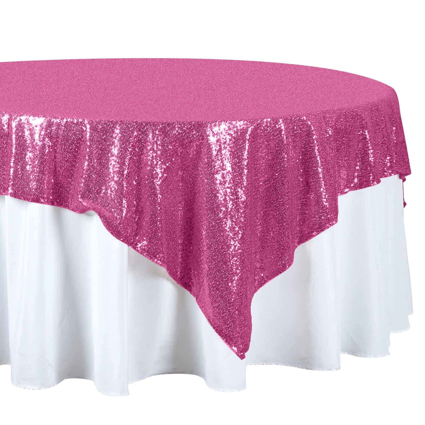 Sequin 72"x72" Table Overlay Square Tablecloth Fuchsia - Sparkly Table Cover - Linen Luxes