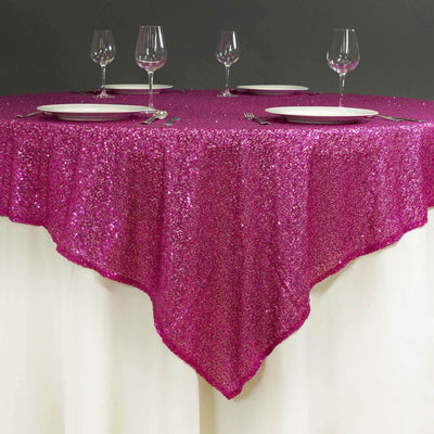 Sequin 72"x72" Table Overlay Square Tablecloth Fuchsia - Sparkly Table Cover - Linen Luxes