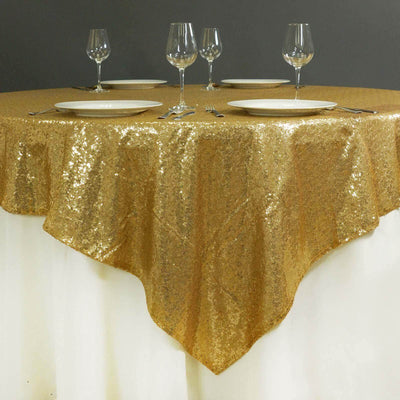 Sequin 72"x72" Table Overlay Square Tablecloth Gold - Sparkly Design for Stunning Events - Linen Luxes