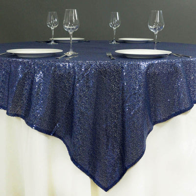 Sequin 72"x72" Table Overlay Square Tablecloth Navy Blue - Sparkly Table Cover - Linen Luxes