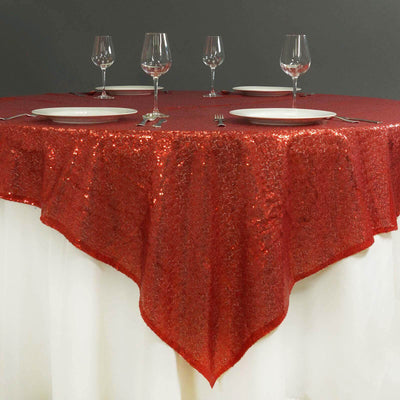 Sequin 72"x72" Table Overlay Square Tablecloth Red - Sparkly Table Cover - Linen Luxes