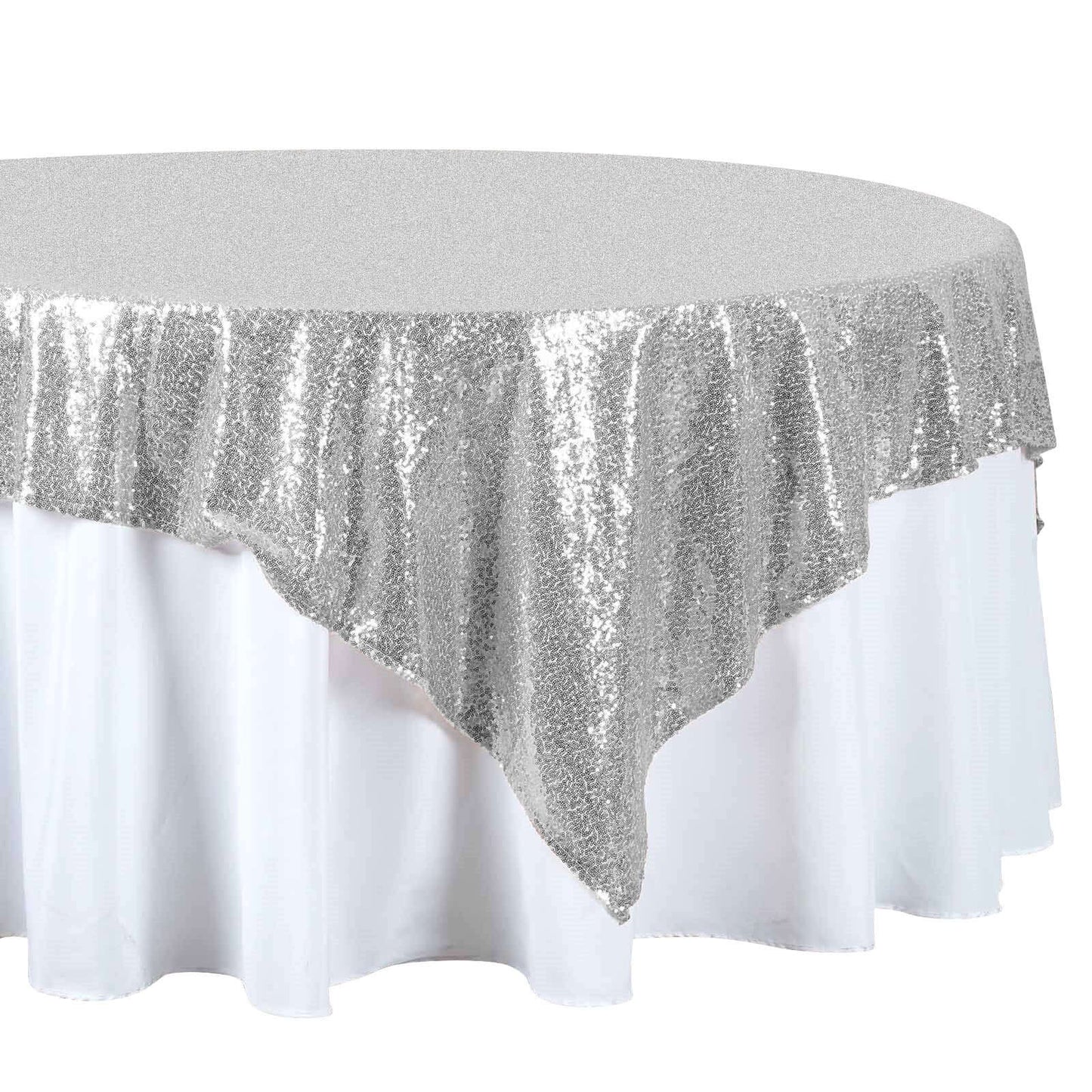 Sequin 72"x72" Table Overlay Square Tablecloth Silver - Sparkly Table Cover - Linen Luxes