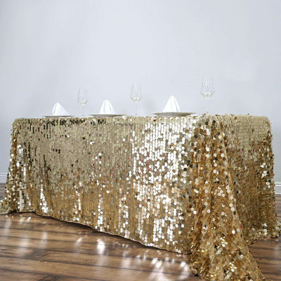 Sequin 90"x132" Rectangle Tablecloth Champagne - Seamless Big Payette Table Cover - Linen Luxes