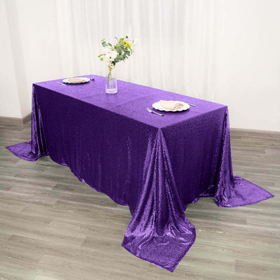 Sequin 90"x132" Rectangle Tablecloth Purple - Seamless Sparkly Table Cover - Linen Luxes