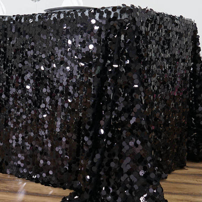 Sequin 90"x156" Rectangle Tablecloth Black - Seamless Big Payette Table Cover - Linen Luxes