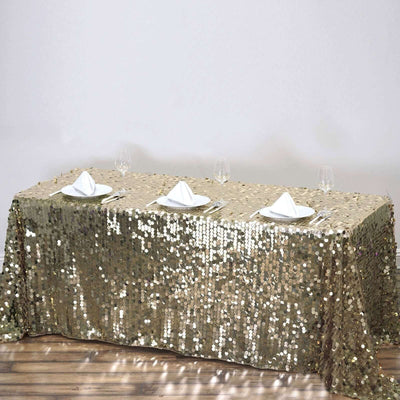 Sequin 90"x156" Rectangle Tablecloth Champagne - Seamless Big Payette Table Cover - Linen Luxes
