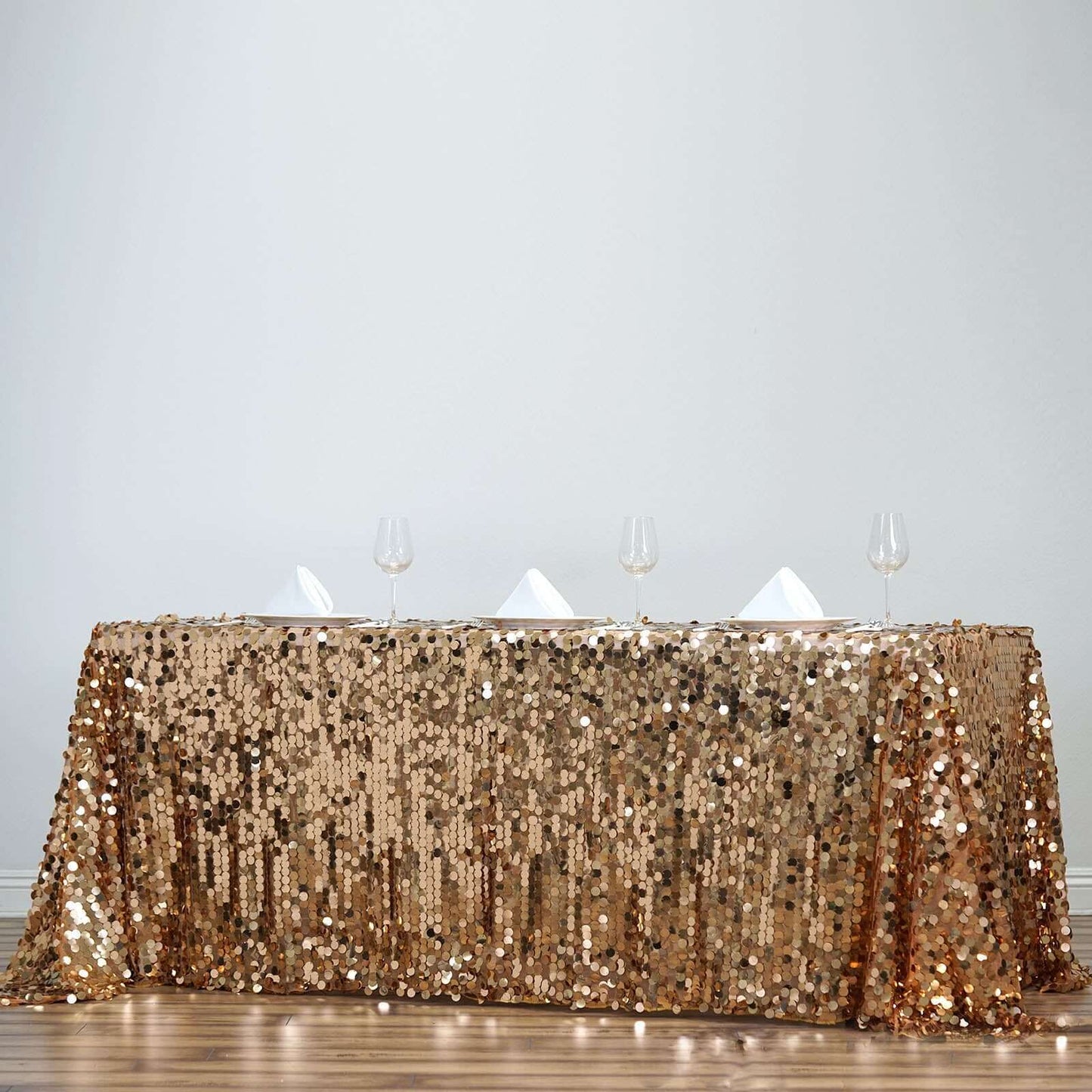 Sequin 90"x156" Rectangle Tablecloth Gold - Seamless Big Payette Design for Luxe Celebrations - Linen Luxes
